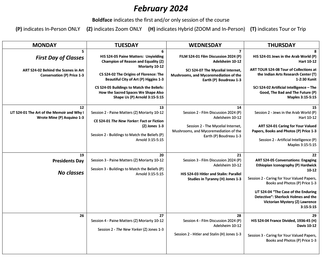 Spring 2024 RENESAN Calendar February